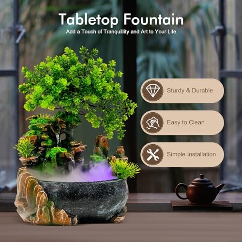Tabletop Fountain with LED Light and Water Pump for Home Relaxation