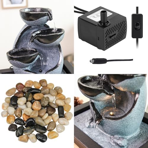 Indoor Tabletop Water Fountain with LED Light and Pump