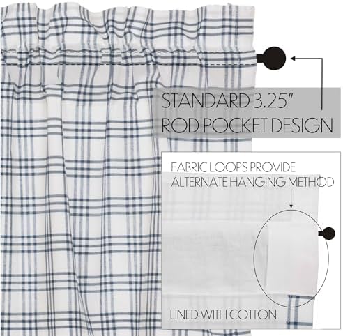 VHC Brands Prairie Swag Farmhouse Kitchen Curtains Blue Plaid