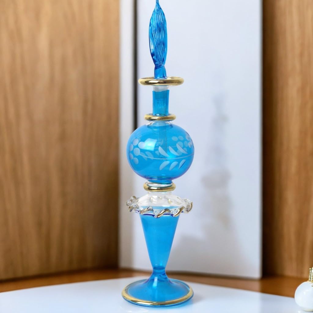 Hand Blown Refillable Perfume Bottle with Golden Trim