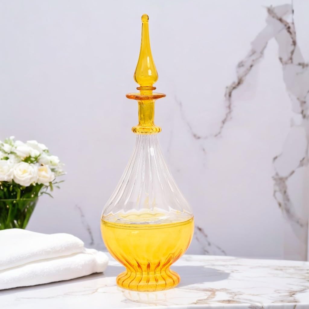 Hand-Blown Yellow Glass Perfume Bottle with Ribbed Design