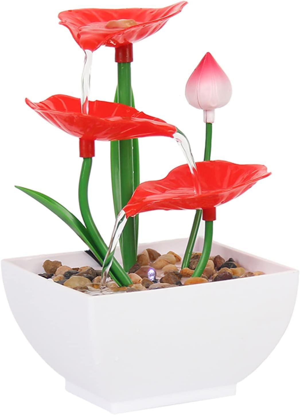 USB Powered Tabletop Fountain with Reflective Lighting and River Rocks