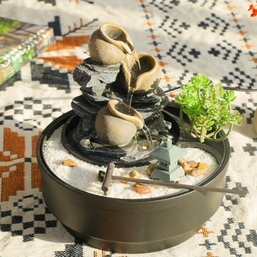 Tabletop Water Fountain with LED Lights and Pagoda