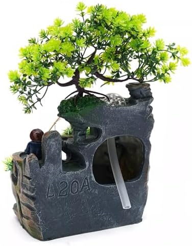 Tabletop Fountain with LED Light Mini Zen Waterfall for Home Office Desk Decoration