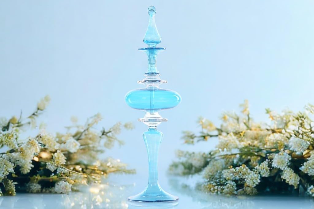 Iridescent Blue Blown Glass Perfume Bottle - Handmade Refillable Home Decor Accessory for Women
