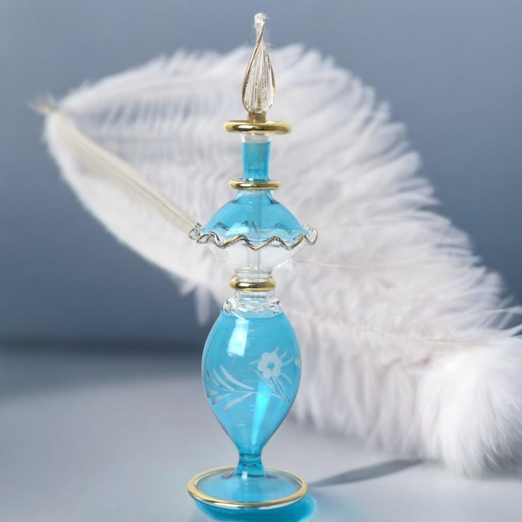 Hand Painted Glass Perfume Decanter with Golden Trim