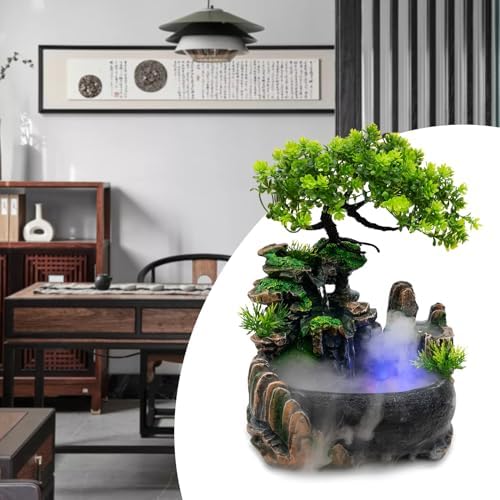 Indoor Tabletop Fountain Humidifier with Light and Rockery Design