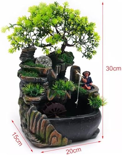 Tabletop Fountain with LED Light Mini Zen Waterfall for Home Office Desk Decoration