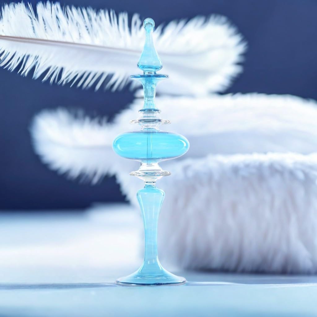 Iridescent Blue Blown Glass Perfume Bottle - Handmade Refillable Home Decor Accessory for Women