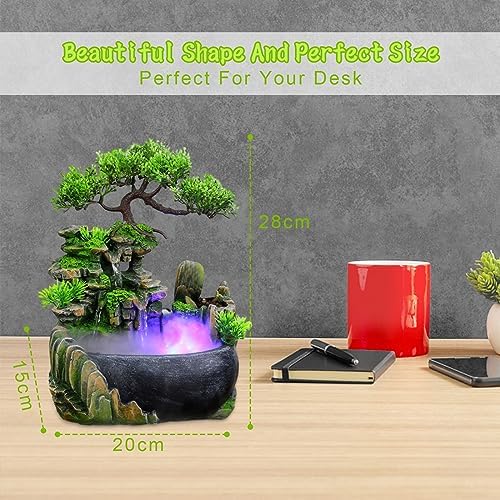 Tabletop Water Fountain with LED Light and Plants