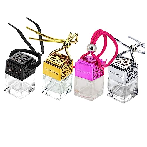 Car Perfume Bottle Pendant 4Pcs 8ml Hollow Glass Essential Oil Bottle for Men Women Decorative Air Freshener