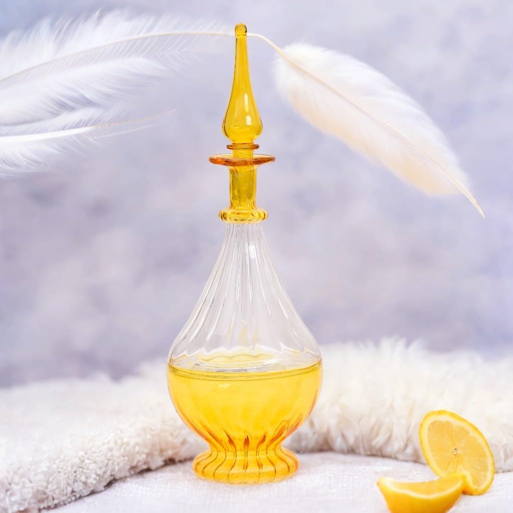 Hand-Blown Yellow Glass Perfume Bottle with Ribbed Design