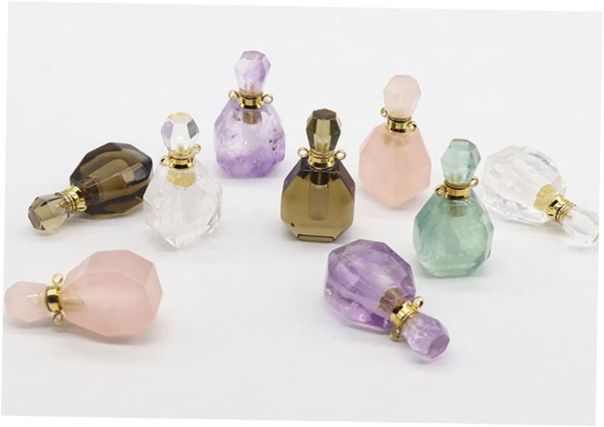 Garneck Fluorite Crystal Perfume Bottle Pendant Necklace for Women