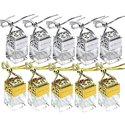 10pcs Square Glass Perfume Bottle Pendants for Car Diffuser and Travel Spray