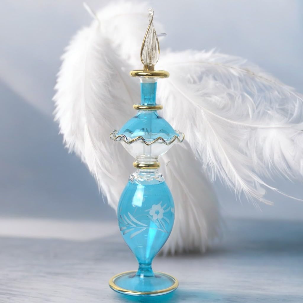 Hand Painted Glass Perfume Decanter with Golden Trim