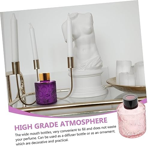 PRETYZOOM 4pcs Embossed Aromatherapy Diffuser Bottles with Rattan Sticks for Home Fragrance Decor