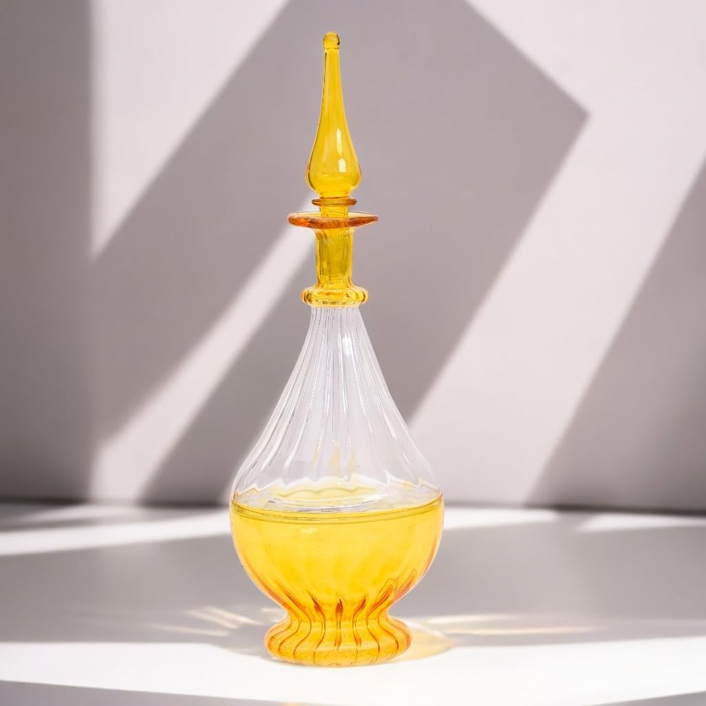 Hand-Blown Yellow Glass Perfume Bottle with Ribbed Design