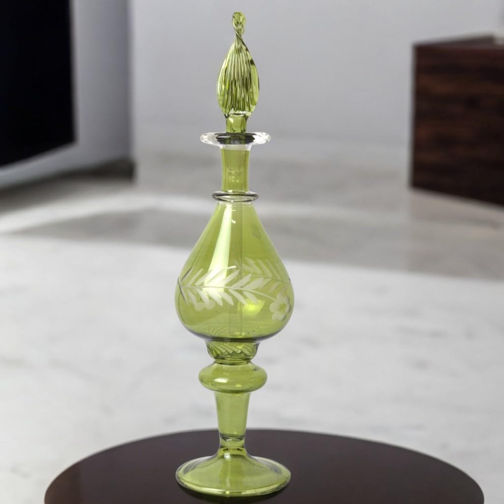 Egyptian Green Glass Scent Decanter Refillable Perfume Bottle