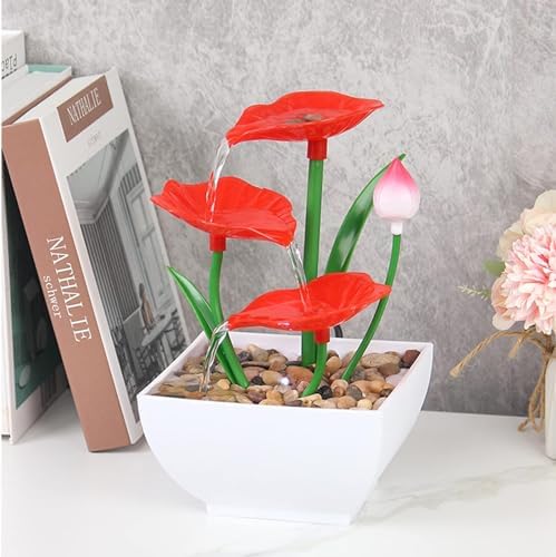 USB Powered Tabletop Fountain with Reflective Lighting and River Rocks