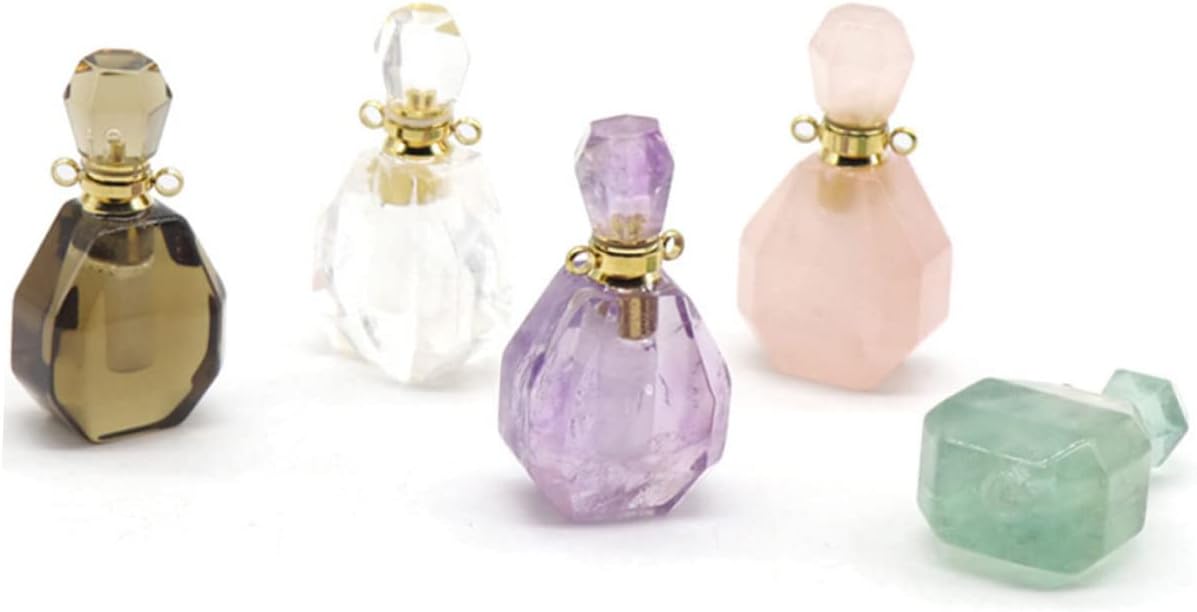 Garneck Fluorite Crystal Perfume Bottle Pendant Necklace for Women