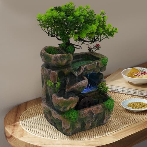 Gagalayong Tabletop Fountain with LED Lights and Natural Rocks