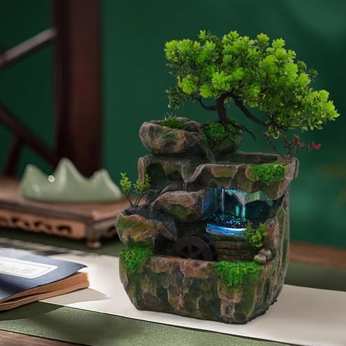 Gagalayong Tabletop Fountain with LED Lights and Natural Rocks
