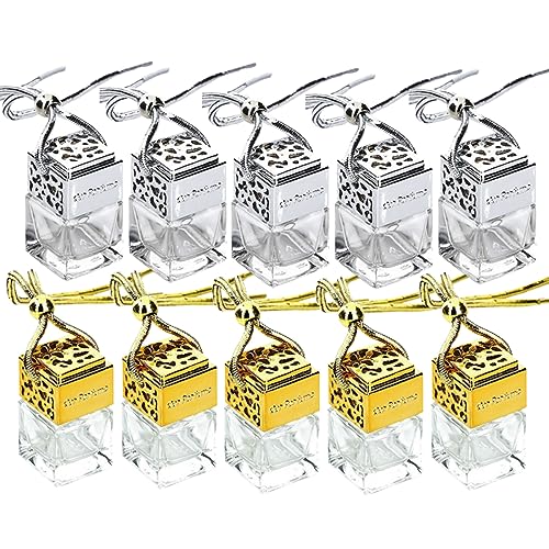 10pcs Square Glass Perfume Bottle Pendants for Car Diffuser and Travel Spray