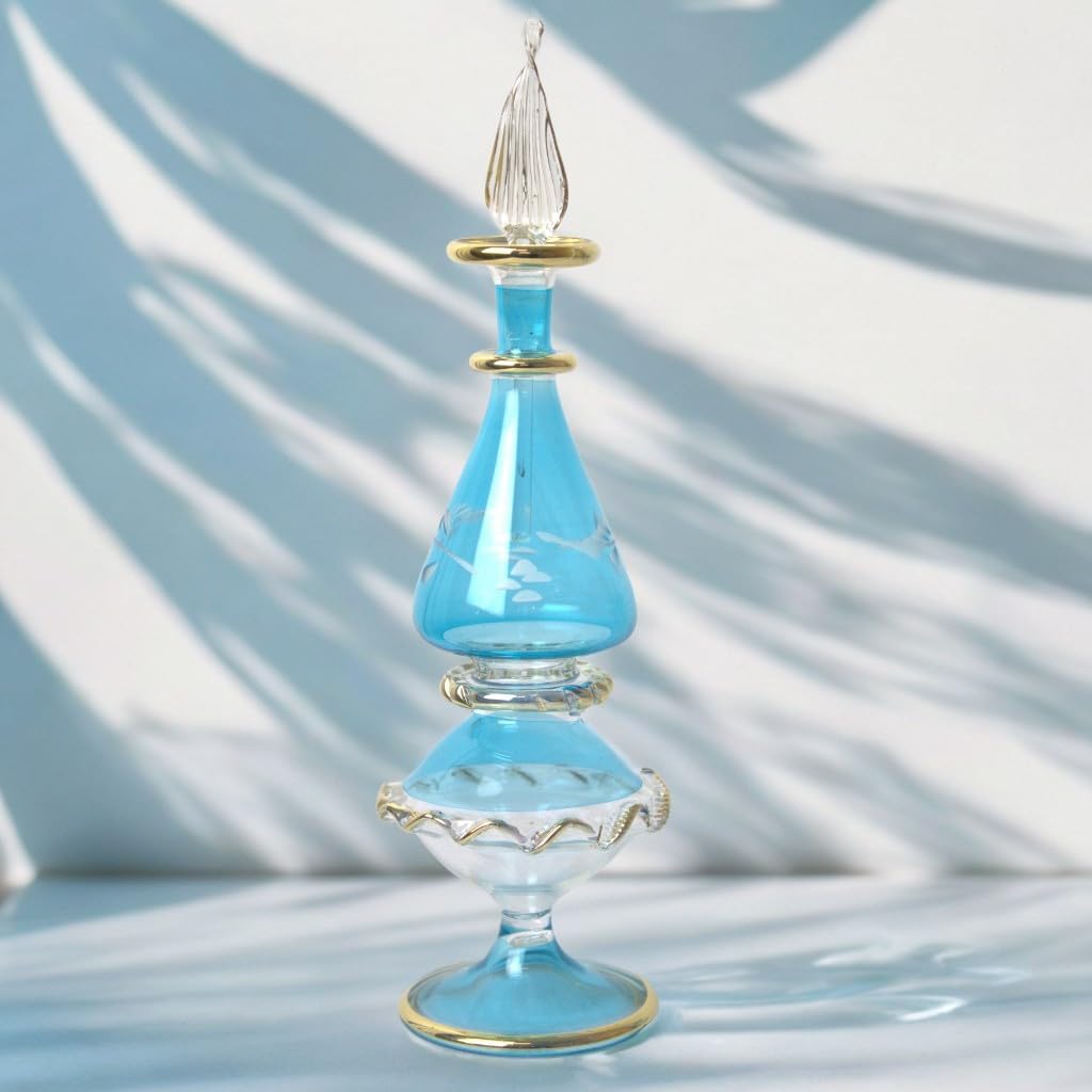 Egyptian Glass Perfume Bottle with Golden Trim