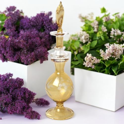 Hand-Blown Amber Glass Fragrance Bottle with Etching