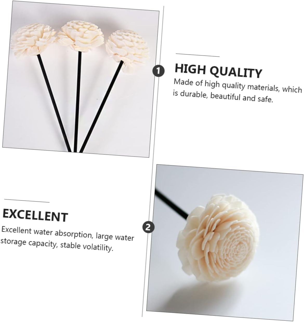 3pcs Dried Flower Diffuser Sticks for Home Aromatherapy Decor