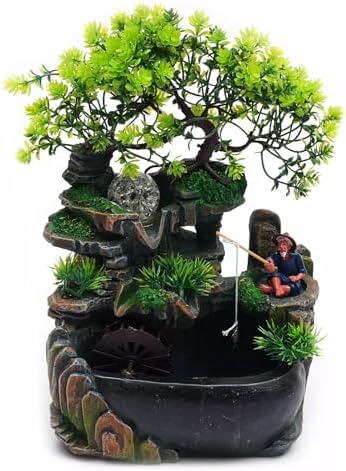 Tabletop Fountain with LED Light Mini Zen Waterfall for Home Office Desk Decoration