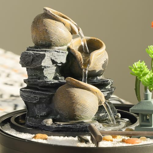 Tabletop Water Fountain with LED Lights and Pagoda