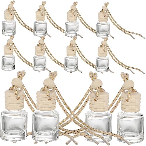 12Pcs Clear Perfume Bottles with Wood Cap for Home and Car Decoration