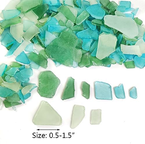 Ocefeiyue Green and Sea Blue Seaglass Pieces for Beach Party Aquarium Vase Fillers Crafts 2 LB Bulk