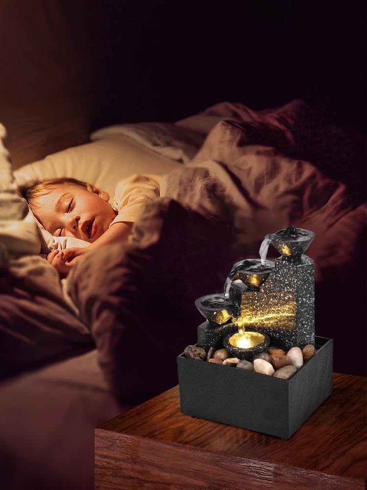 Tabletop Waterfall Decor with Soft Lights