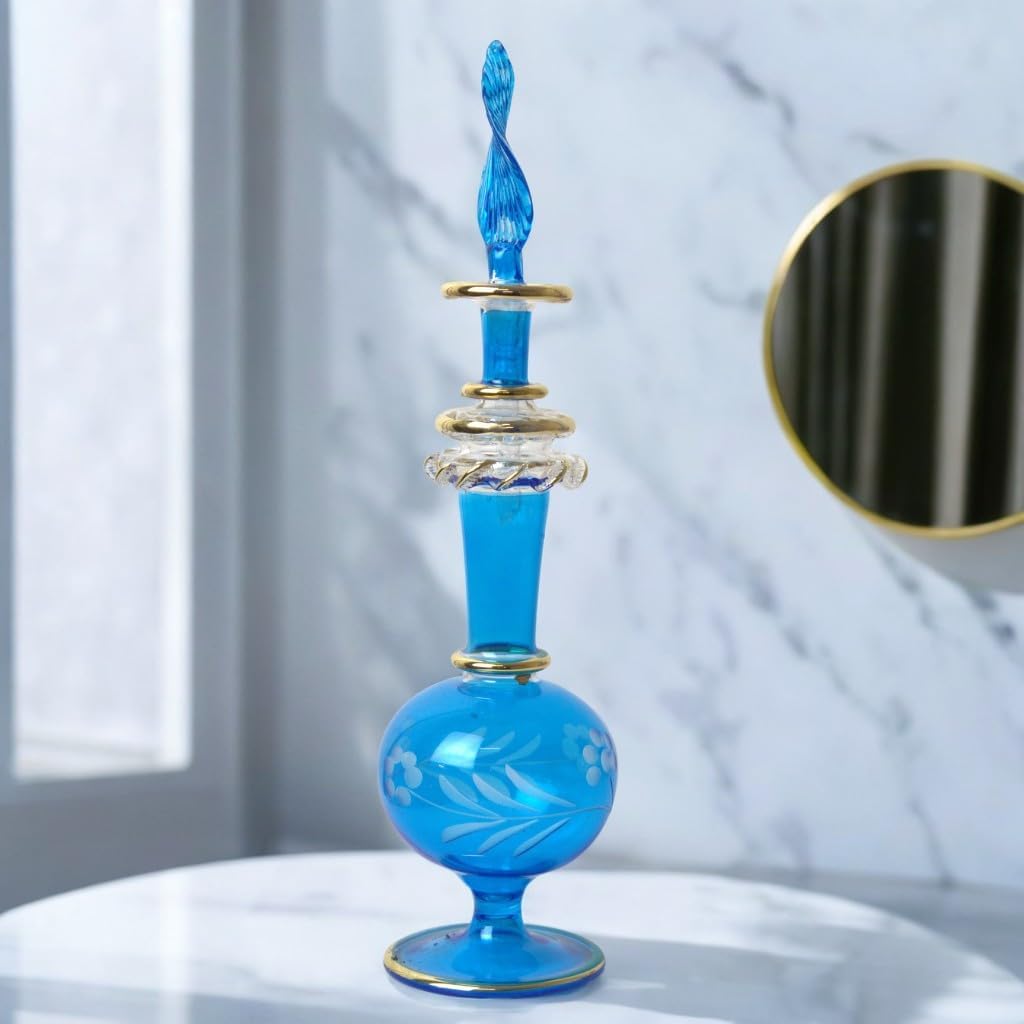 Hand-Painted Glass Perfume Bottle with Golden Trim