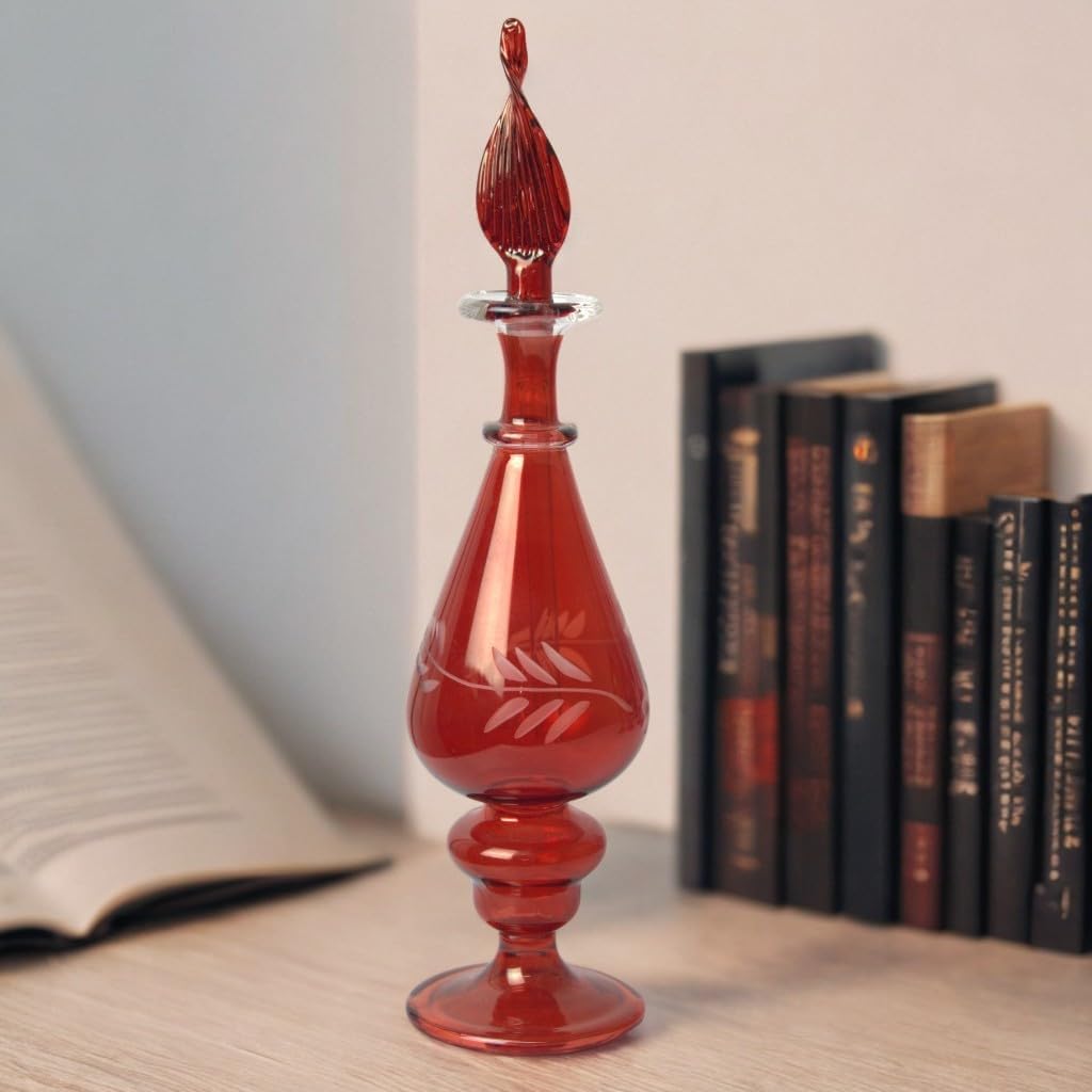 Ornamenta Hand-Blown Glass Perfume Bottle with Egyptian Engraving