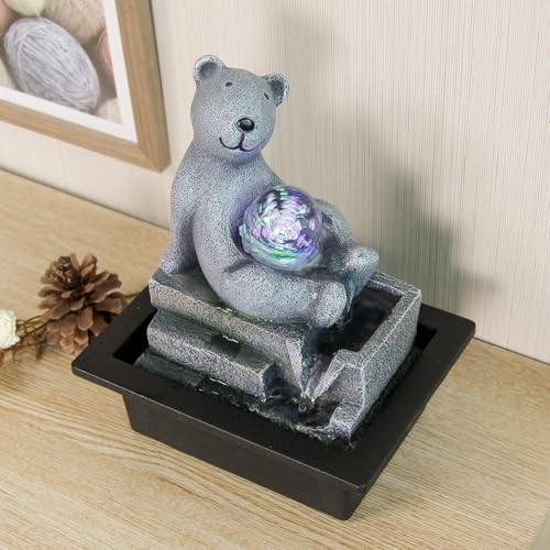 Cute Bear Indoor Waterfall Fountain with Colored LED Lights