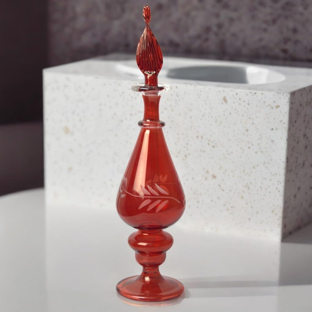 Ornamenta Hand-Blown Glass Perfume Bottle with Egyptian Engraving