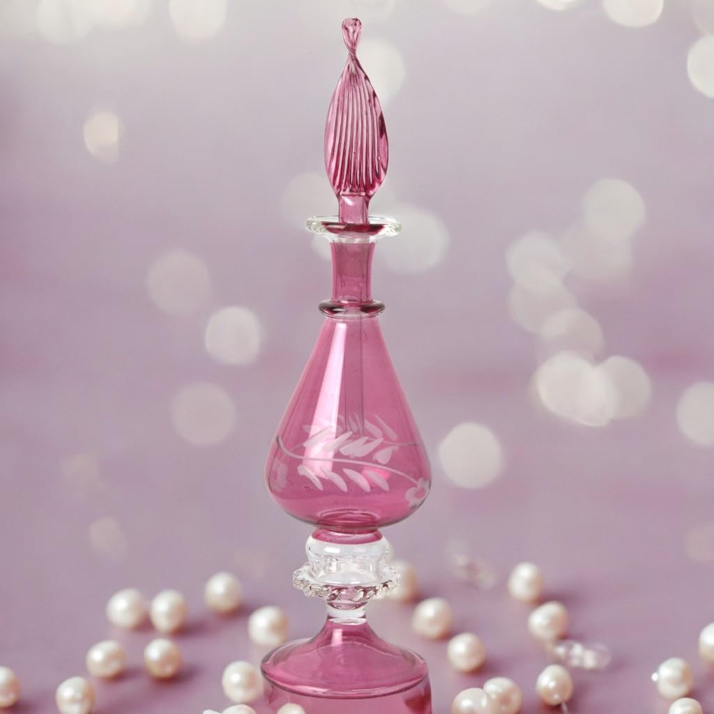 Hand-Blown Egyptian Glass Perfume Bottle - Refillable Engraved Scent Holder