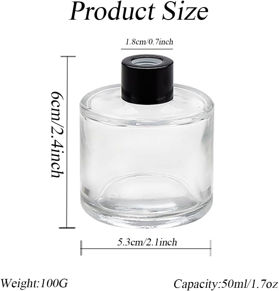 2 Pcs 50ml Clear Glass Diffuser Bottles with Black Lid