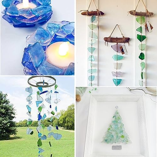 Ocefeiyue Green and Sea Blue Seaglass Pieces for Beach Party Aquarium Vase Fillers Crafts 2 LB Bulk