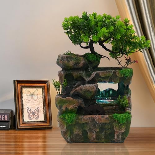 Gagalayong Tabletop Fountain with LED Lights and Natural Rocks