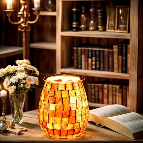Dicimi Glass Wax Melt Heater with Gold Mosaic Design