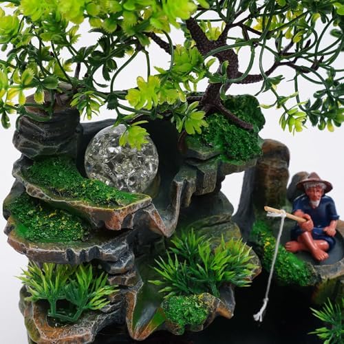 Tabletop Fountain with LED Light Mini Zen Waterfall for Home Office Desk Decoration