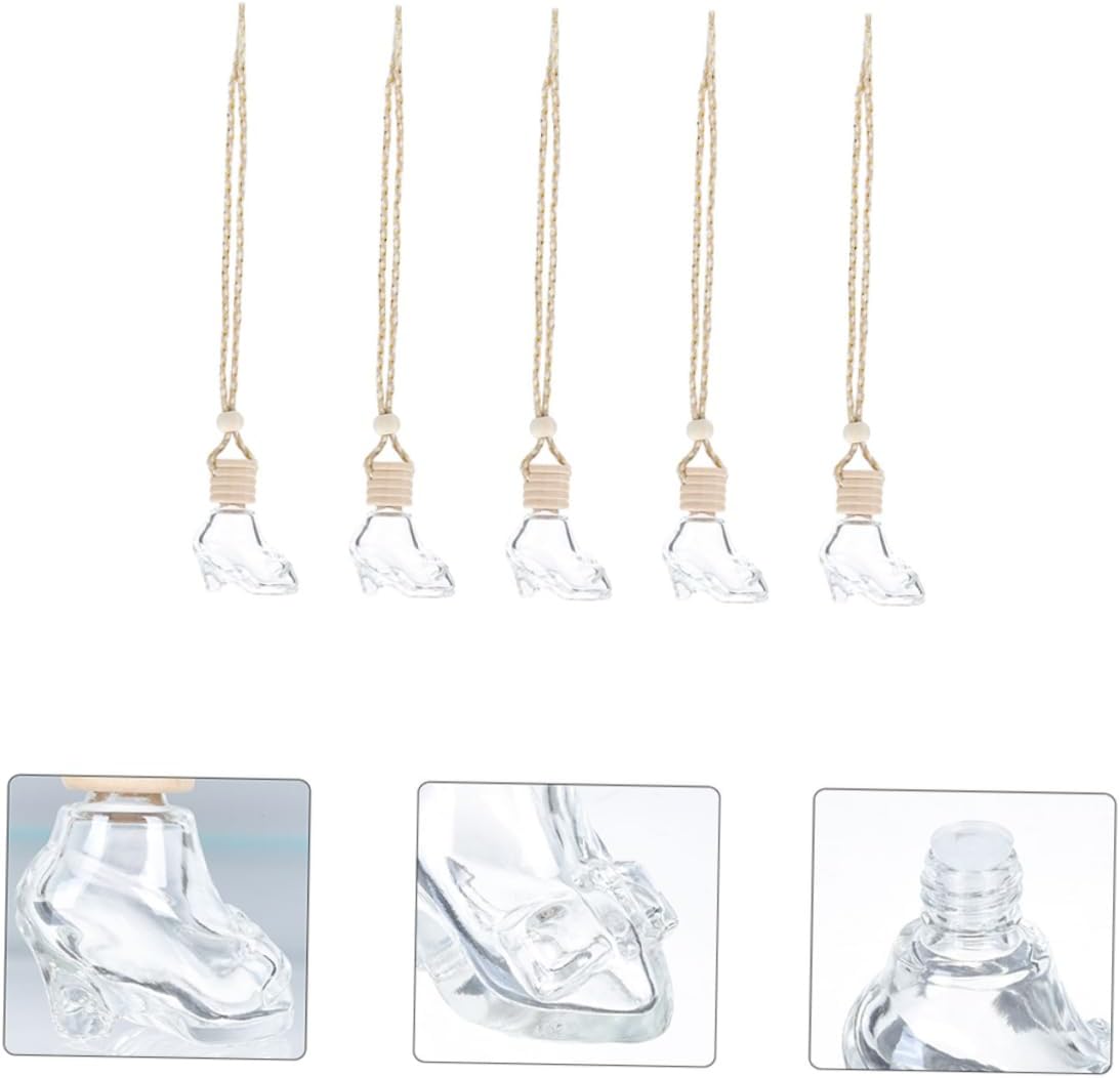 5pcs Hanging Car Diffuser Aroma Bottle Glass Wood Decor