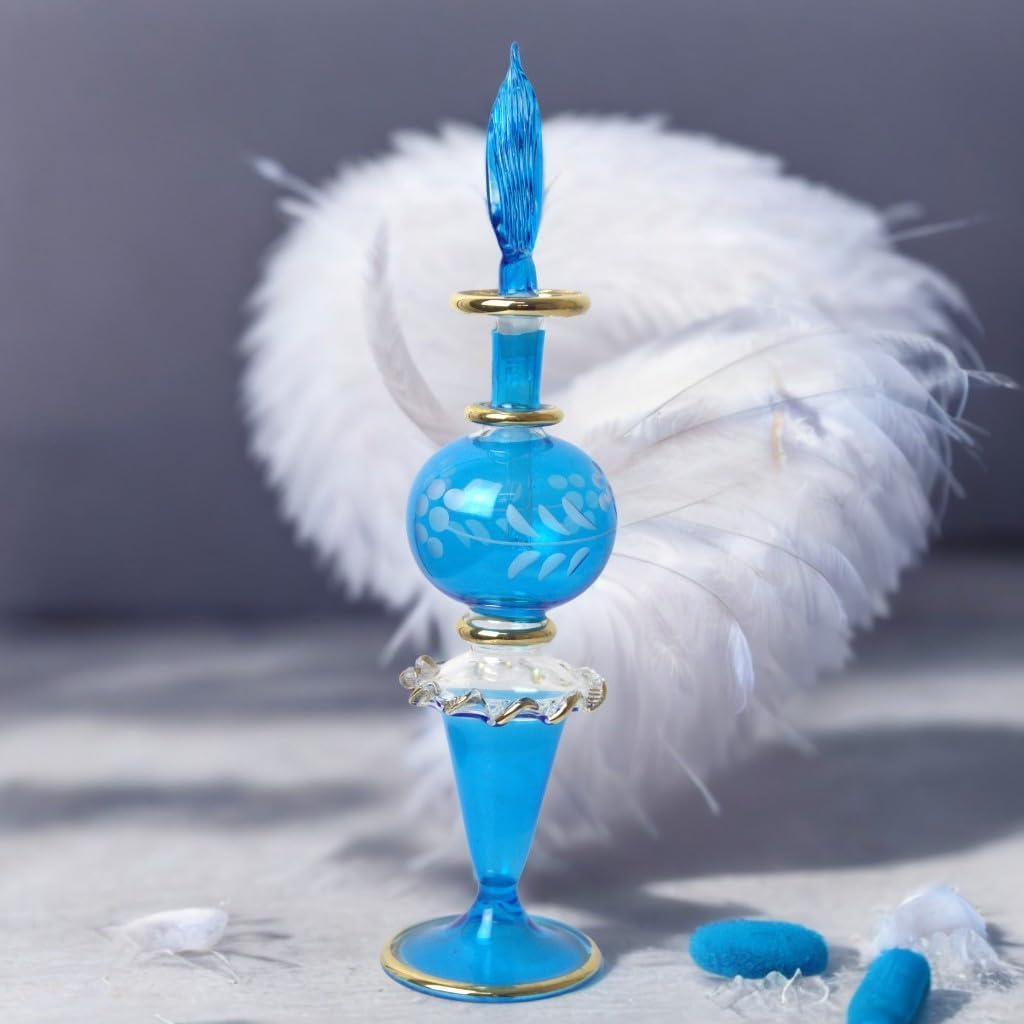 Hand Blown Refillable Perfume Bottle with Golden Trim
