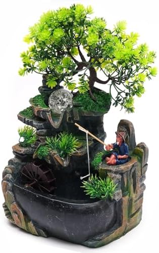 Rurazong Waterfall Fountain with LED Lights Table Top Decor