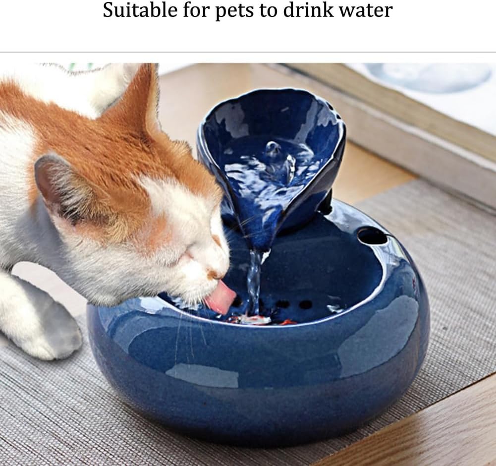 TOERVIOZ Black Ceramic Tabletop Water Fountain Pet Humidifier