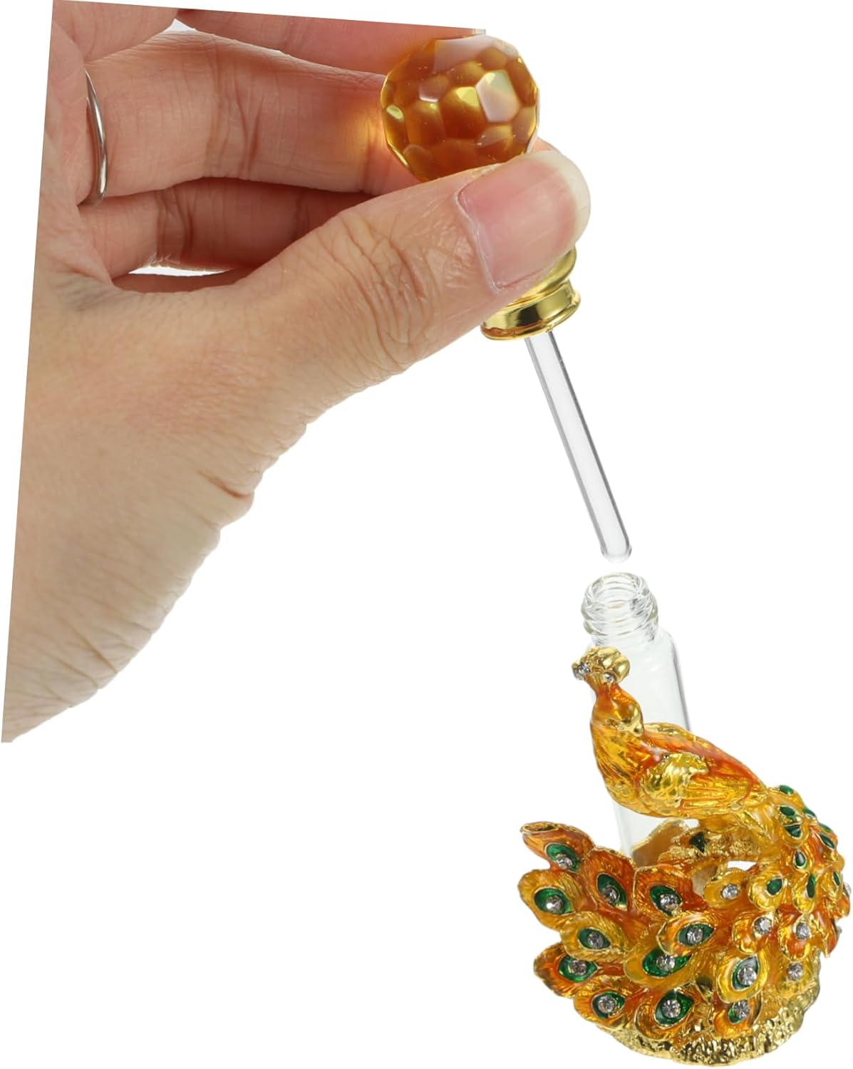 Antique Peacock Design Perfume Bottle Vintage Glass Container for Essential Oils